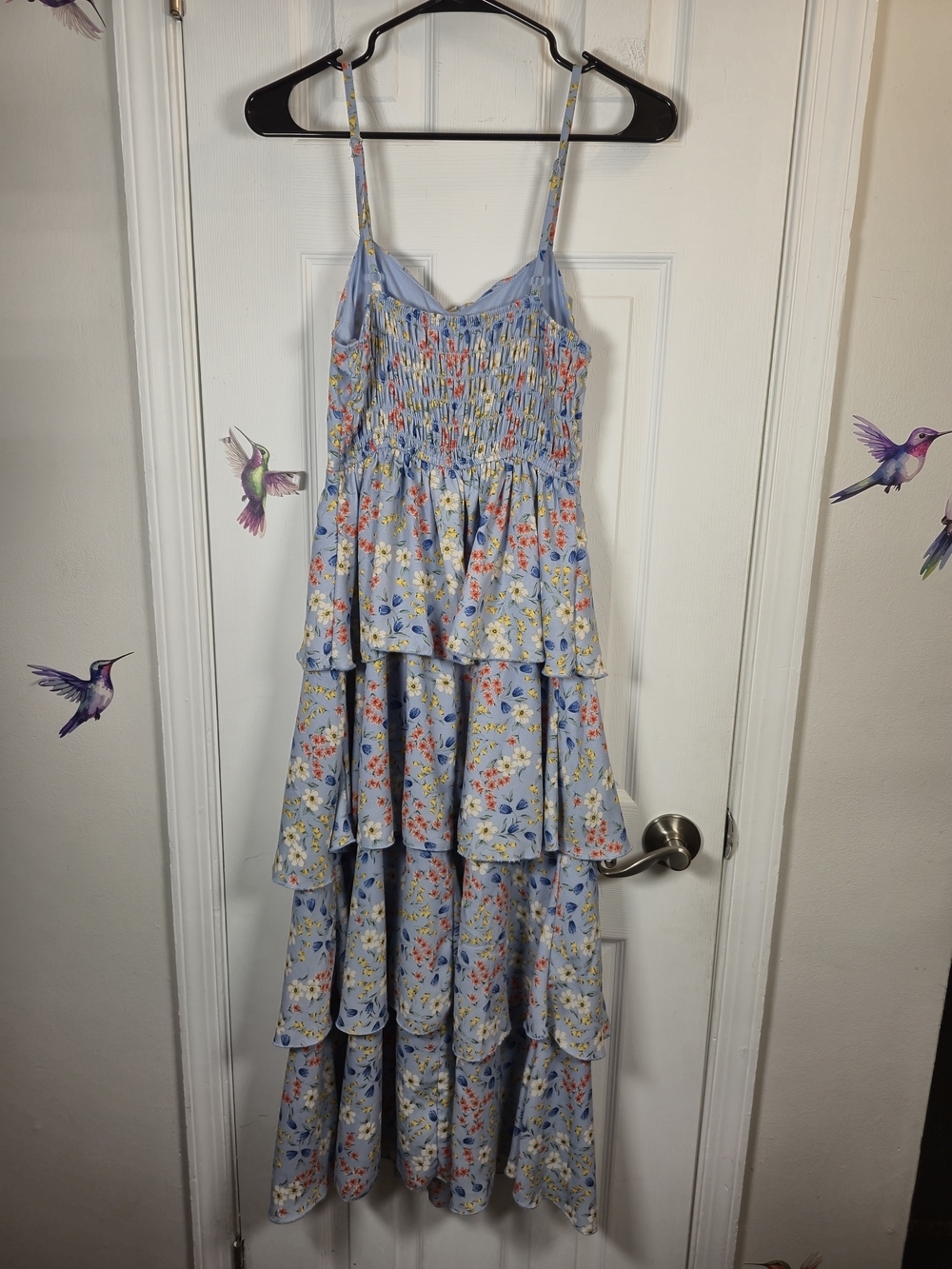 NWOT Charlotte Russe Blue Floral Tiered Ruffle Maxi Sundress Bohemian Small - Picture 2 of 7